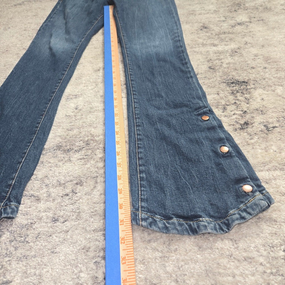 Acquaverde Blue Flare Leg Denim Jeans Snap Button Hem Medium Wash Bell bottom - Picture 6 of 16